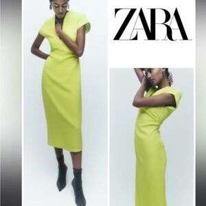 Zara Women's Vibrant Green Midi Dress